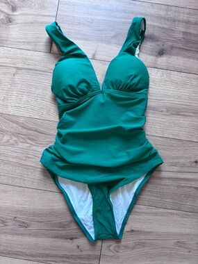 YOU DI AN Women Emerald Green Ruched One Piece Swimsuit Small